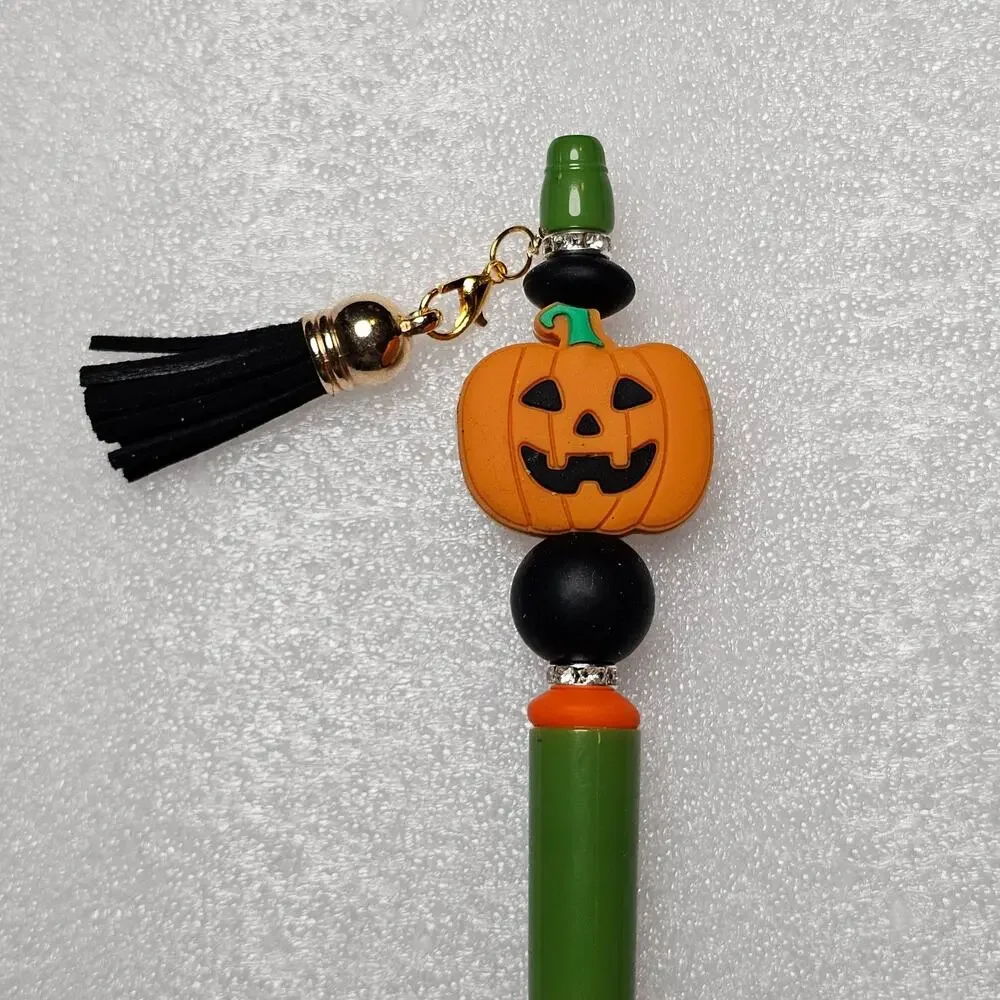 8 Halloween Beaded Ink Pens With Tassel Charm Silicone Beads Refills Included
